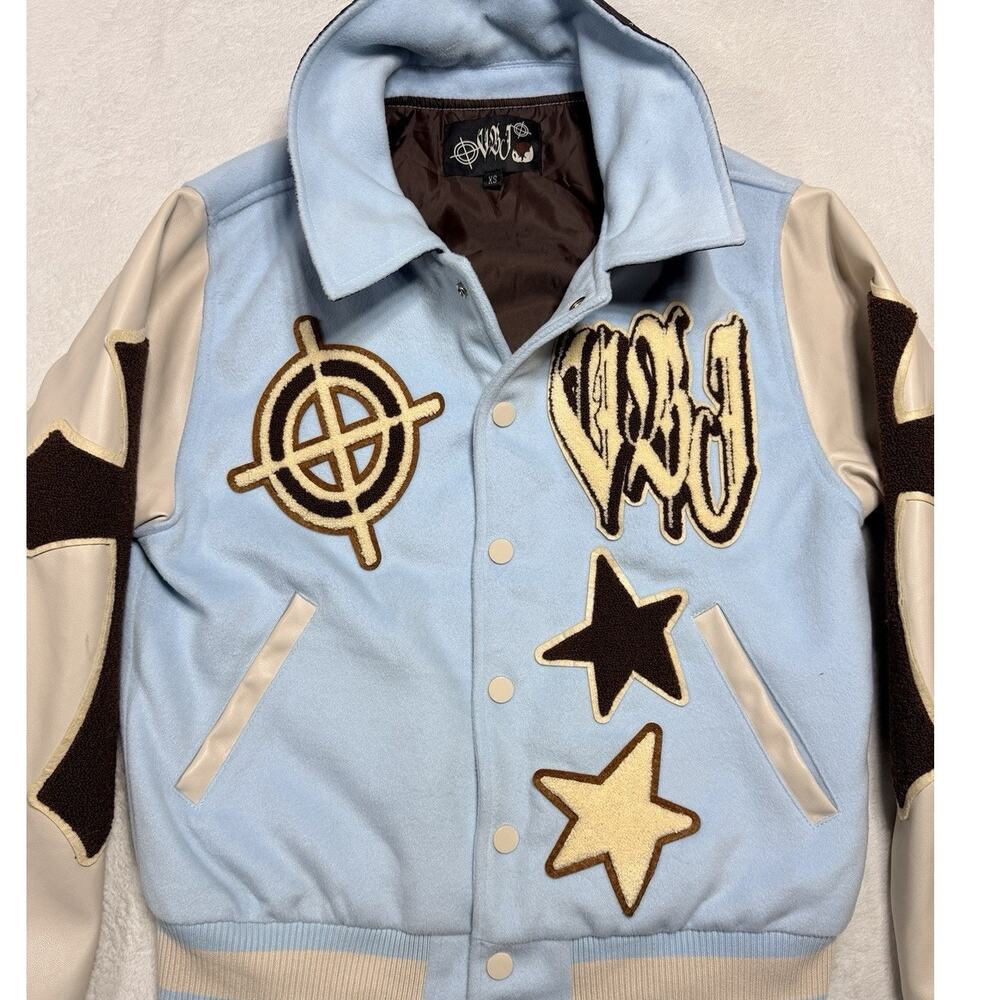 VRT Streetwear Varsity Jacket XS Blue Skeleton In This Life Or The Next Patch